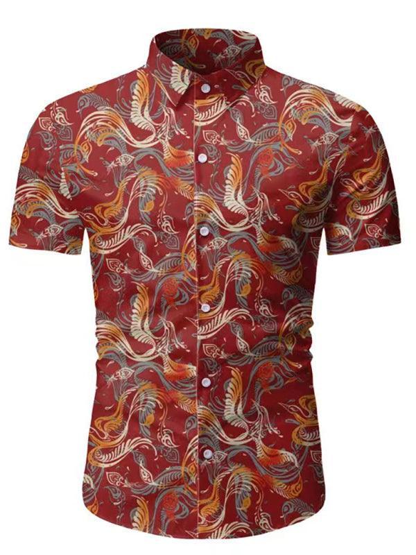 Men's Hawaiian Shirt Button Down Shirts Short-Sleeve Work Shirt Spread Collar Tops - 808Lush