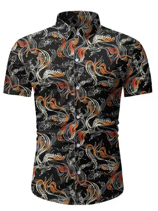 Men's Hawaiian Shirt Button Down Shirts Short-Sleeve Work Shirt Spread Collar Tops - 808Lush