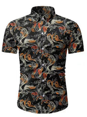 Men's Hawaiian Shirt Button Down Shirts Short-Sleeve Work Shirt Spread Collar Tops - 808Lush