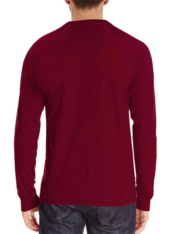 Men's Knitted Round Neck Button Long Sleeve T-Shirt - 808Lush