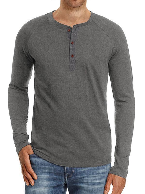 Men's Knitted Round Neck Button Long Sleeve T-Shirt - 808Lush