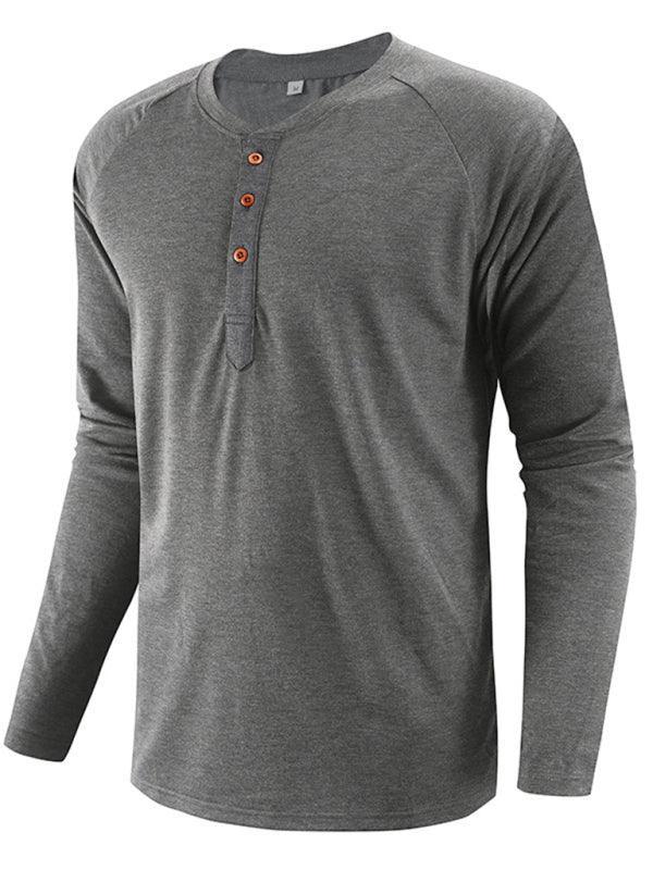 Men's Knitted Round Neck Button Long Sleeve T-Shirt - 808Lush