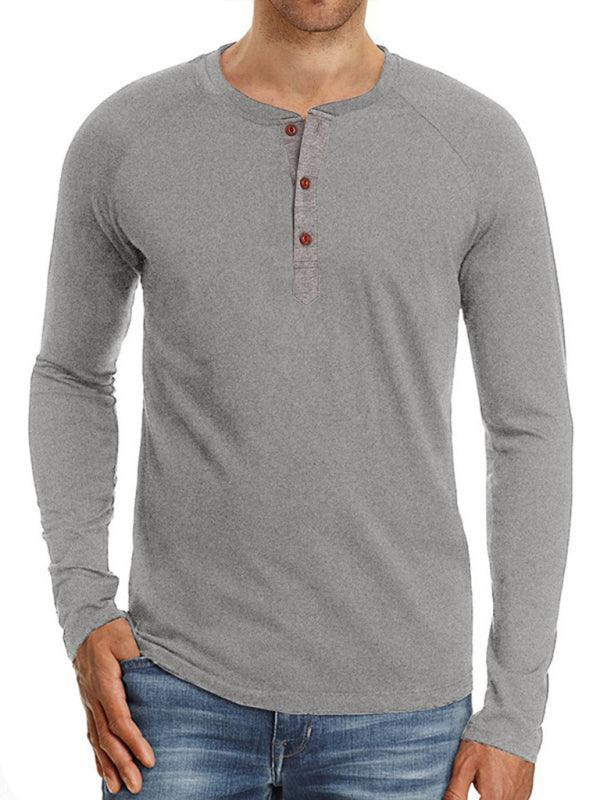 Men's Knitted Round Neck Button Long Sleeve T-Shirt - 808Lush