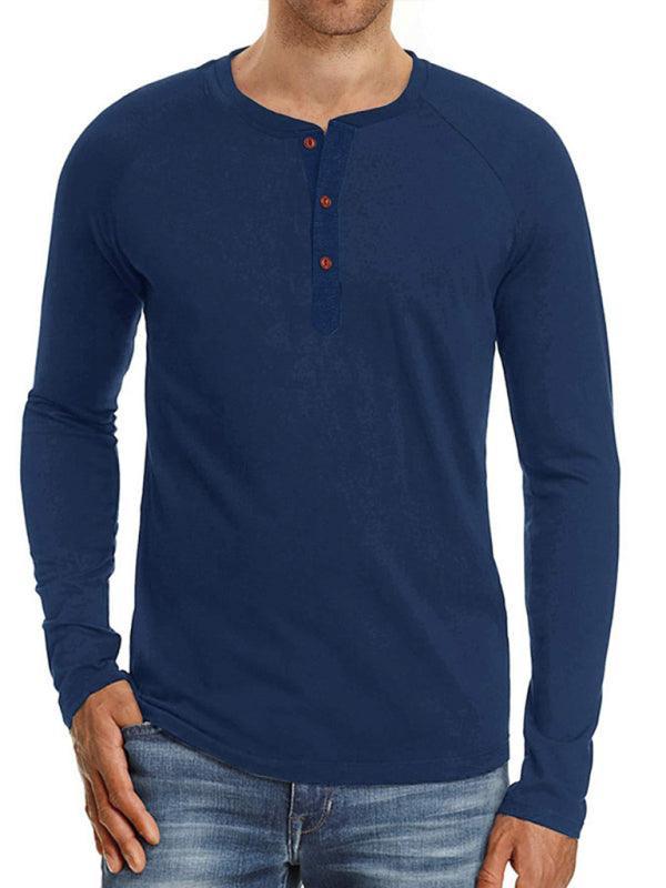 Men's Knitted Round Neck Button Long Sleeve T-Shirt - 808Lush