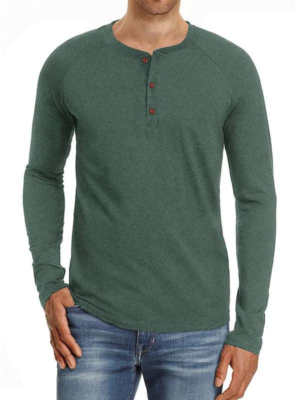 Men's Knitted Round Neck Button Long Sleeve T-Shirt - 808Lush