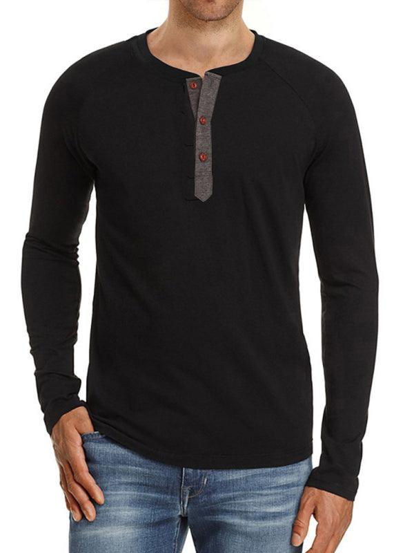 Men's Knitted Round Neck Button Long Sleeve T-Shirt - 808Lush