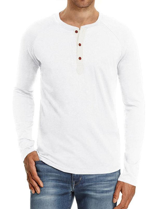 Men's Knitted Round Neck Button Long Sleeve T-Shirt - 808Lush