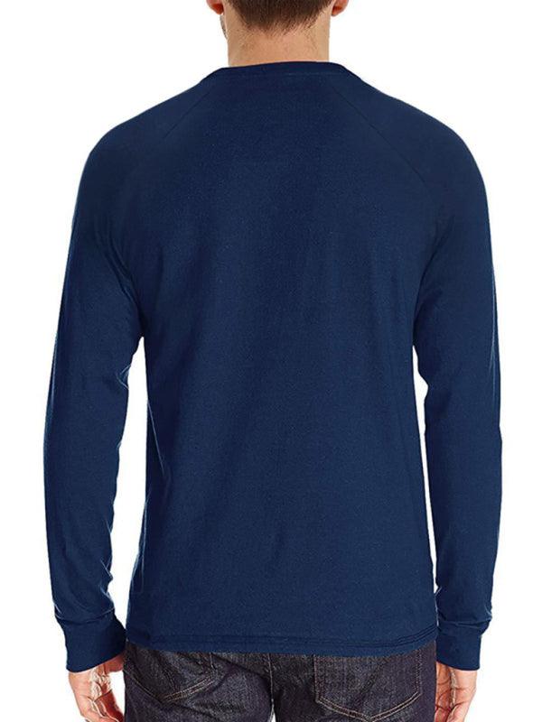 Men's Knitted Round Neck Button Long Sleeve T-Shirt - 808Lush