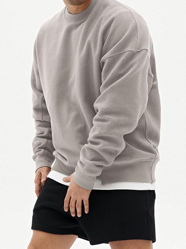 Men's Knitted Stitching Solid Color Casual Crew Neck Sweatshirt - 808Lush