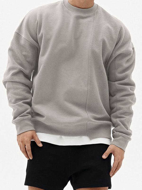 Men's Knitted Stitching Solid Color Casual Crew Neck Sweatshirt - 808Lush