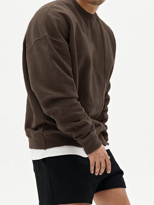 Men's Knitted Stitching Solid Color Casual Crew Neck Sweatshirt - 808Lush