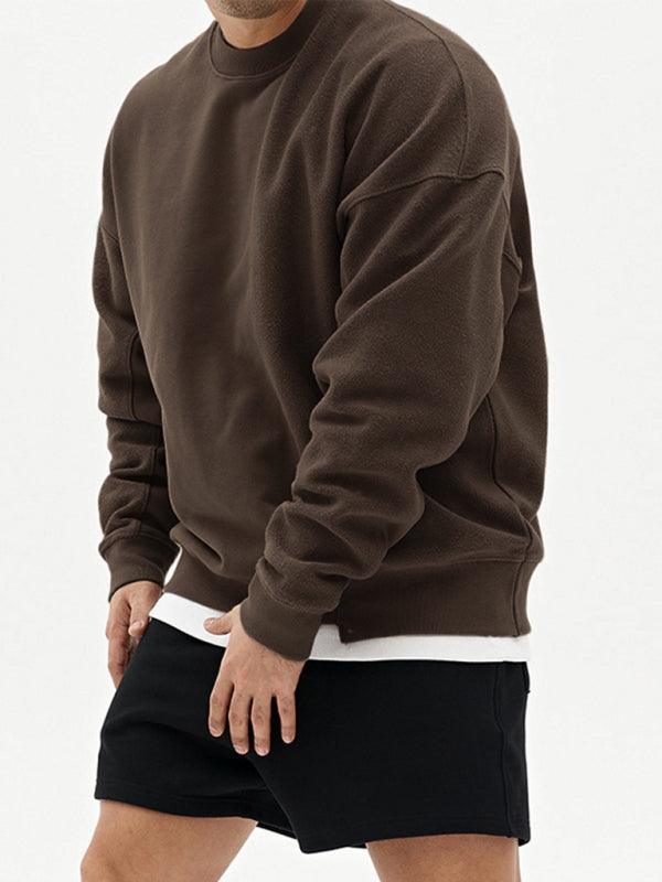 Men's Knitted Stitching Solid Color Casual Crew Neck Sweatshirt - 808Lush