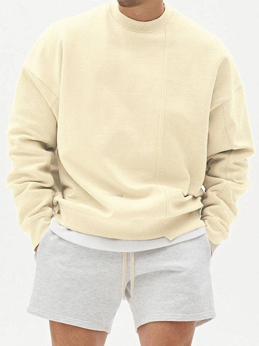 Men's Knitted Stitching Solid Color Casual Crew Neck Sweatshirt - 808Lush
