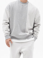 Men's Knitted Stitching Solid Color Casual Crew Neck Sweatshirt - 808Lush