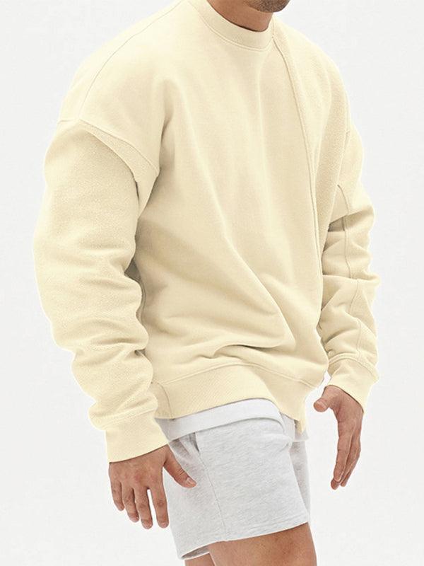 Men's Knitted Stitching Solid Color Casual Crew Neck Sweatshirt - 808Lush