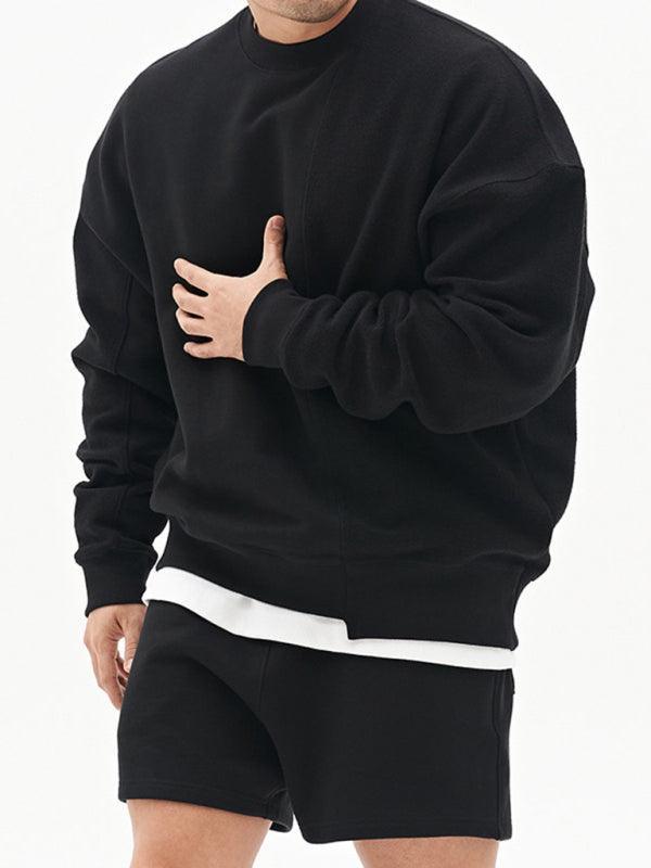 Men's Knitted Stitching Solid Color Casual Crew Neck Sweatshirt - 808Lush