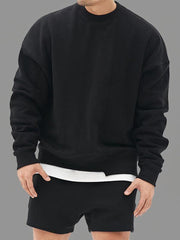 Men's Knitted Stitching Solid Color Casual Crew Neck Sweatshirt - 808Lush