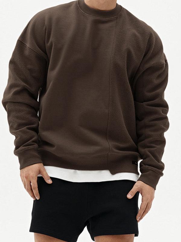 Men's Knitted Stitching Solid Color Casual Crew Neck Sweatshirt - 808Lush