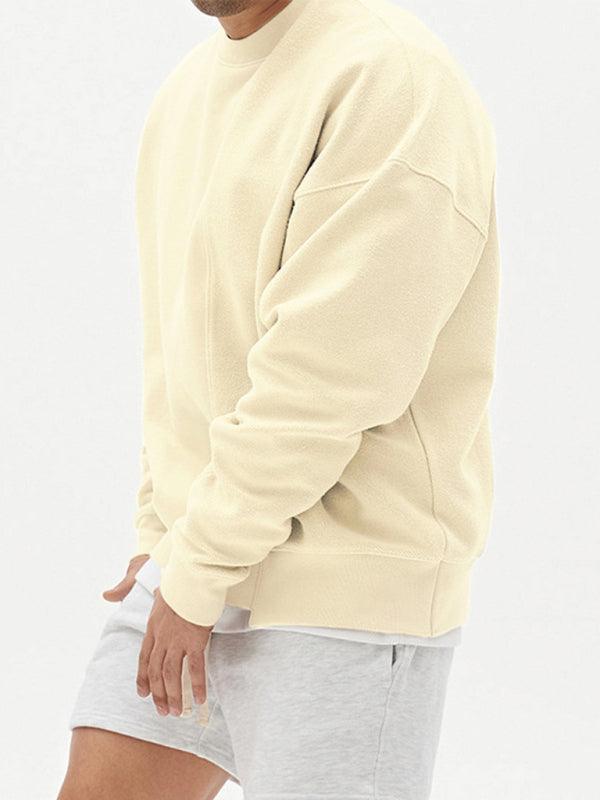 Men's Knitted Stitching Solid Color Casual Crew Neck Sweatshirt - 808Lush