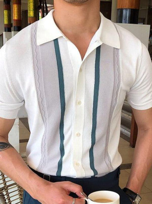 Men's Lapel Pullover Casual Striped POLO Shirt - 808Lush