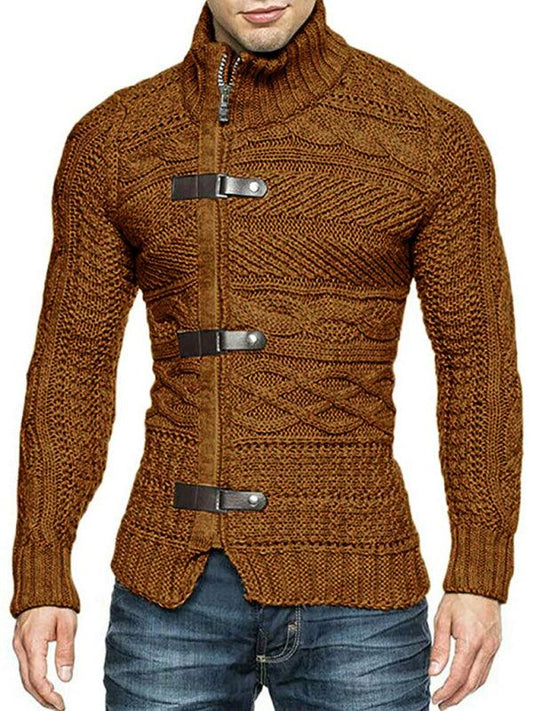Men's Leather Button Long Sleeve Knitted Cardigan Jacket - 808Lush