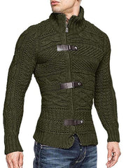 Men's Leather Button Long Sleeve Knitted Cardigan Jacket - 808Lush