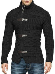 Men's Leather Button Long Sleeve Knitted Cardigan Jacket - 808Lush