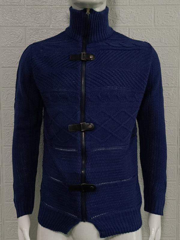 Men's Leather Button Long Sleeve Knitted Cardigan Jacket - 808Lush