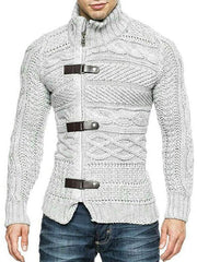 Men's Leather Button Long Sleeve Knitted Cardigan Jacket - 808Lush