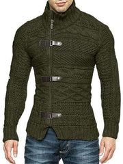 Men's Leather Button Long Sleeve Knitted Cardigan Jacket - 808Lush