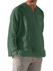 Men's Long Sleeve V Neck Casual Beach Linen Shirt - 808Lush