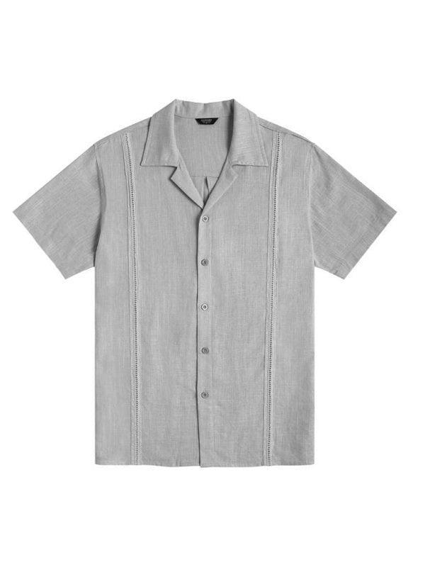 Men's Loose Casual Linen Shirt Cuban Guayabera Short Sleeve Beach Shirt - 808Lush