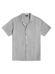 Men's Loose Casual Linen Shirt Cuban Guayabera Short Sleeve Beach Shirt - 808Lush