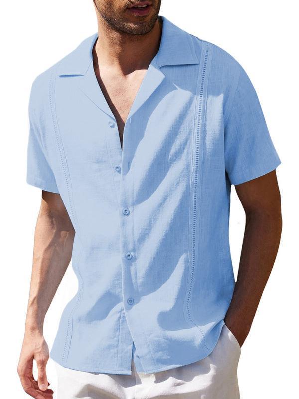 Men's Loose Casual Linen Shirt Cuban Guayabera Short Sleeve Beach Shirt - 808Lush