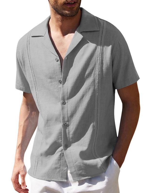 Men's Loose Casual Linen Shirt Cuban Guayabera Short Sleeve Beach Shirt - 808Lush