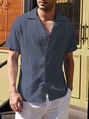 Men's Loose Casual Linen Shirt Cuban Guayabera Short Sleeve Beach Shirt - 808Lush