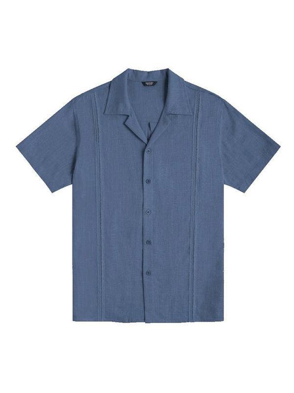 Men's Loose Casual Linen Shirt Cuban Guayabera Short Sleeve Beach Shirt - 808Lush