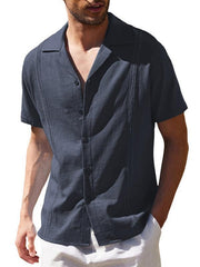 Men's Loose Casual Linen Shirt Cuban Guayabera Short Sleeve Beach Shirt - 808Lush