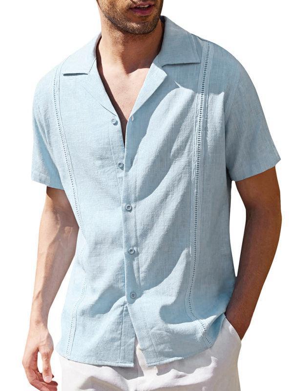 Men's Loose Casual Linen Shirt Cuban Guayabera Short Sleeve Beach Shirt - 808Lush