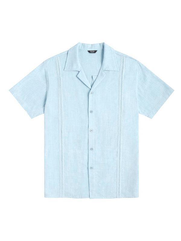 Men's Loose Casual Linen Shirt Cuban Guayabera Short Sleeve Beach Shirt - 808Lush