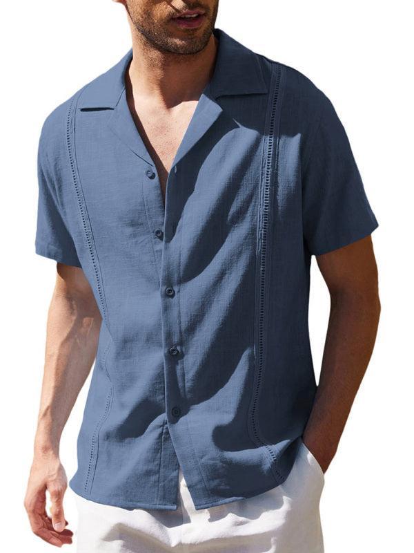 Men's Loose Casual Linen Shirt Cuban Guayabera Short Sleeve Beach Shirt - 808Lush