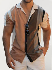 Men's Striped Casual Lapel Short Sleeve Shirt - 808Lush