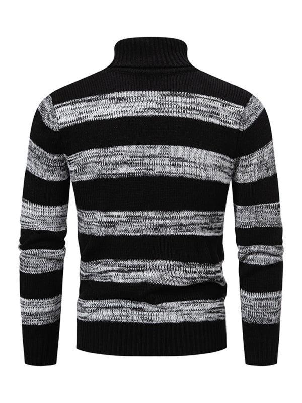 Men's Striped Patchwork Turtleneck Slim Fit Sweater Base Layer - 808Lush