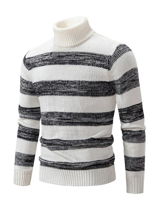 Men's Striped Patchwork Turtleneck Slim Fit Sweater Base Layer - 808Lush