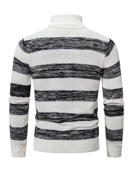 Men's Striped Patchwork Turtleneck Slim Fit Sweater Base Layer - 808Lush
