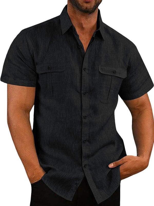 Men's Shirt Double Pocket Cotton Linen Short Sleeve Shirt Casual Vacation Shirt - 808Lush