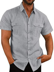 Men's Shirt Double Pocket Cotton Linen Short Sleeve Shirt Casual Vacation Shirt - 808Lush