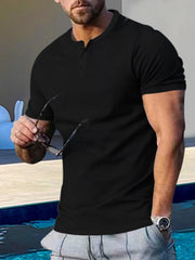 Men's Short Sleeve Henley Round Neck Slim Fit Athletic T-Shirt - 808Lush