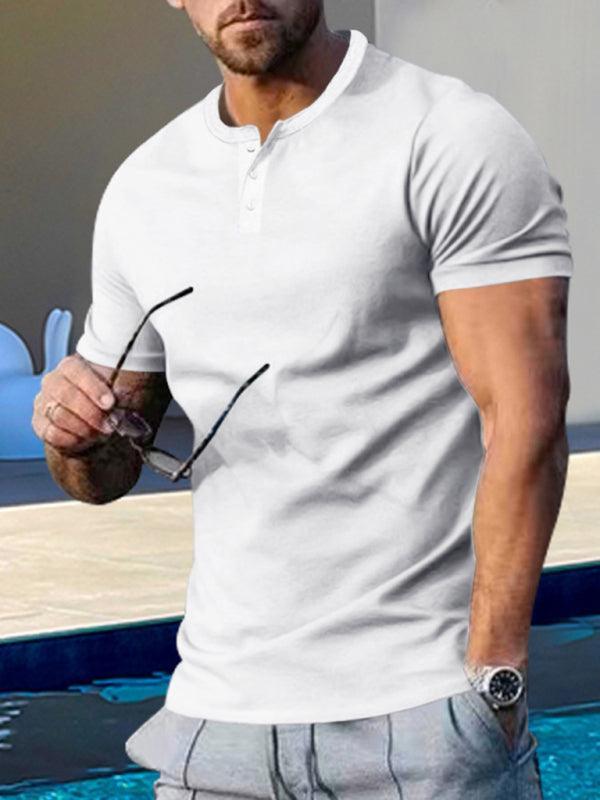 Men's Short Sleeve Henley Round Neck Slim Fit Athletic T-Shirt - 808Lush