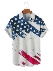 Men's Short Sleeve Loose Shirt American Flag Print Casual Lapel Clothing - 808Lush